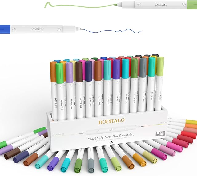 DOOHALO Fine Point Pens for Cricut Joy Dual Tip Pens with 0.4 Tip 1.0 Tip Set Packs for Writing Drawing Accessories for Art Craft (Dual Tips 36 Pack Multi Color)