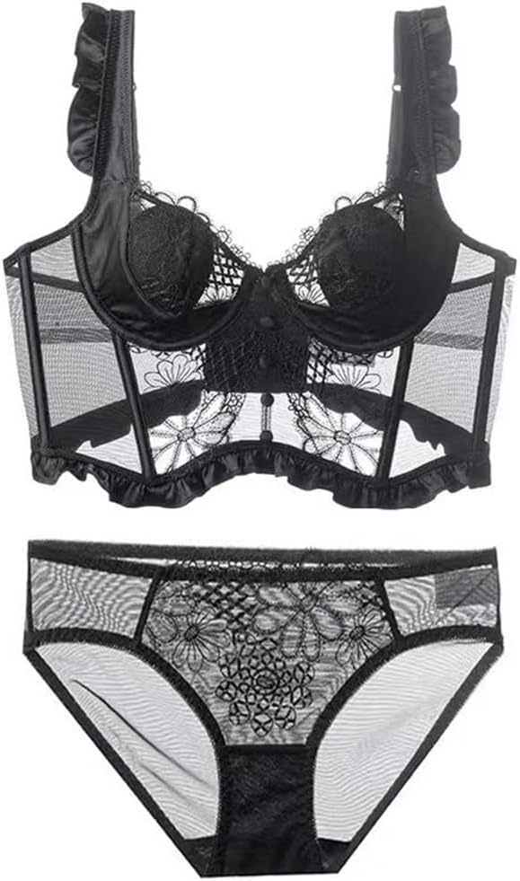 Vest Waist Long Suspender Patchwork Lingerie Women's Soft Steel Bra Set