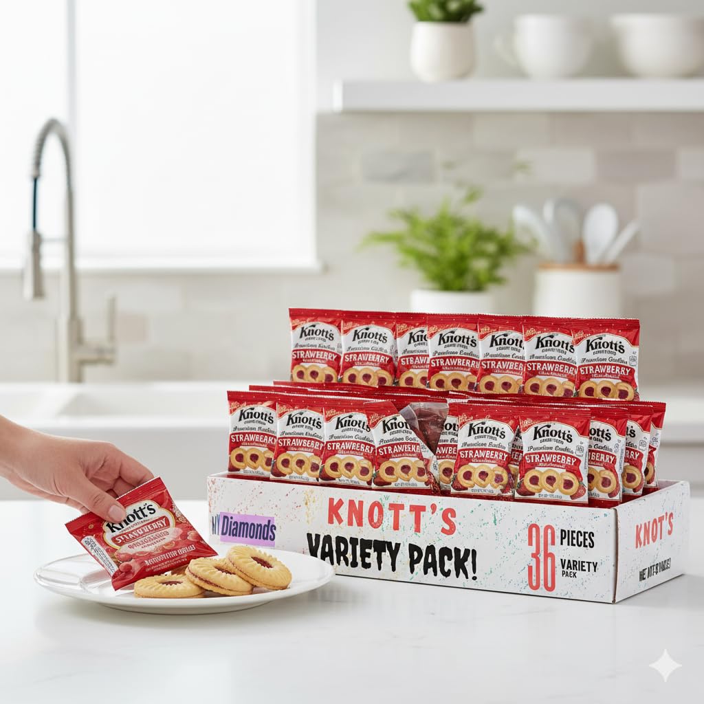 Knött''s Berry Farm Strawberry Shortbread Cookies, 2 Ounce Single Serve Packs, Individually packed, Variety Pack (36 Count)