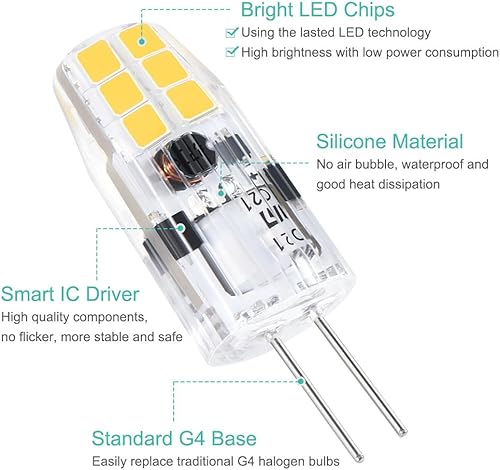 Miniatura 5 de Bombilla G4, bombillas LED G4 ACDC 12 V tipo bi pin base bombilla 20 W G4 bombillas halógenas de repuesto para iluminación de paisaje, luz diurna