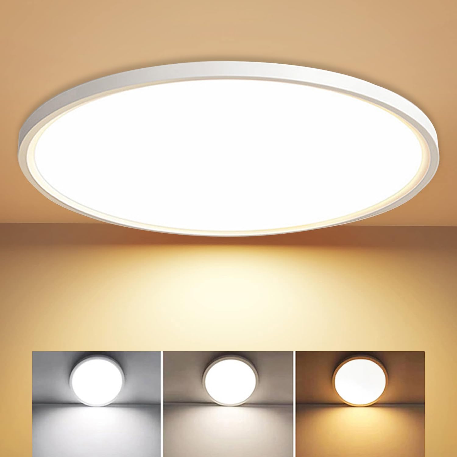 MGEELED LED Deckenleuchte Ø30CM 20W 2400LM Deckenlampe 3Farben 3000K/4000K/6500K Badezimmer lampe Küchenlampe IP44 Wasserfest Simple Modern Rund Ultra Dünn für Küche Keller Flur Kinderzimmer