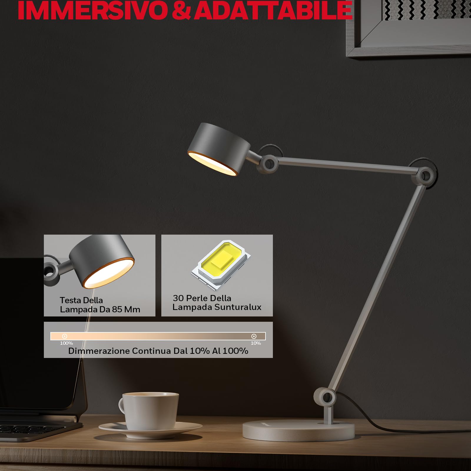 Honeywell Lampada tavolo LED 01A Sunturalux braccio snodato per artigianato | 4000K luce diurna, CRI≥95, RG0 bassa luce blu, lampada da tavolo per architetto, protezione occhi