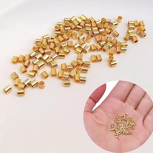 Vista 4 de 500 cuentas de latón chapadas de 0.098 pulgadas, 5 colores, 500 piezas, accesorios de tubo de crimpado para fabricación de joyas