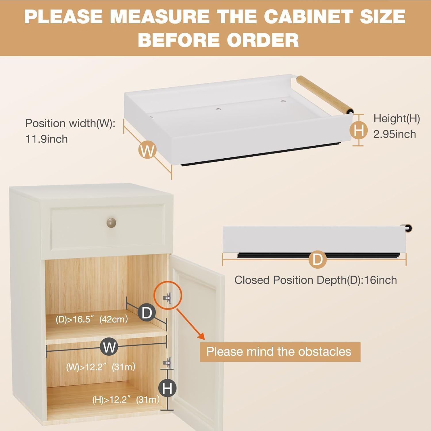 2 Pack Pull out Cabinet Organizer, 16" Deep Pull Out Drawer for Kitchen Cabinets Adhesive with Nano Film, Slide out Cabinet Organizer Shelf for Pantry Bathroom Organization White