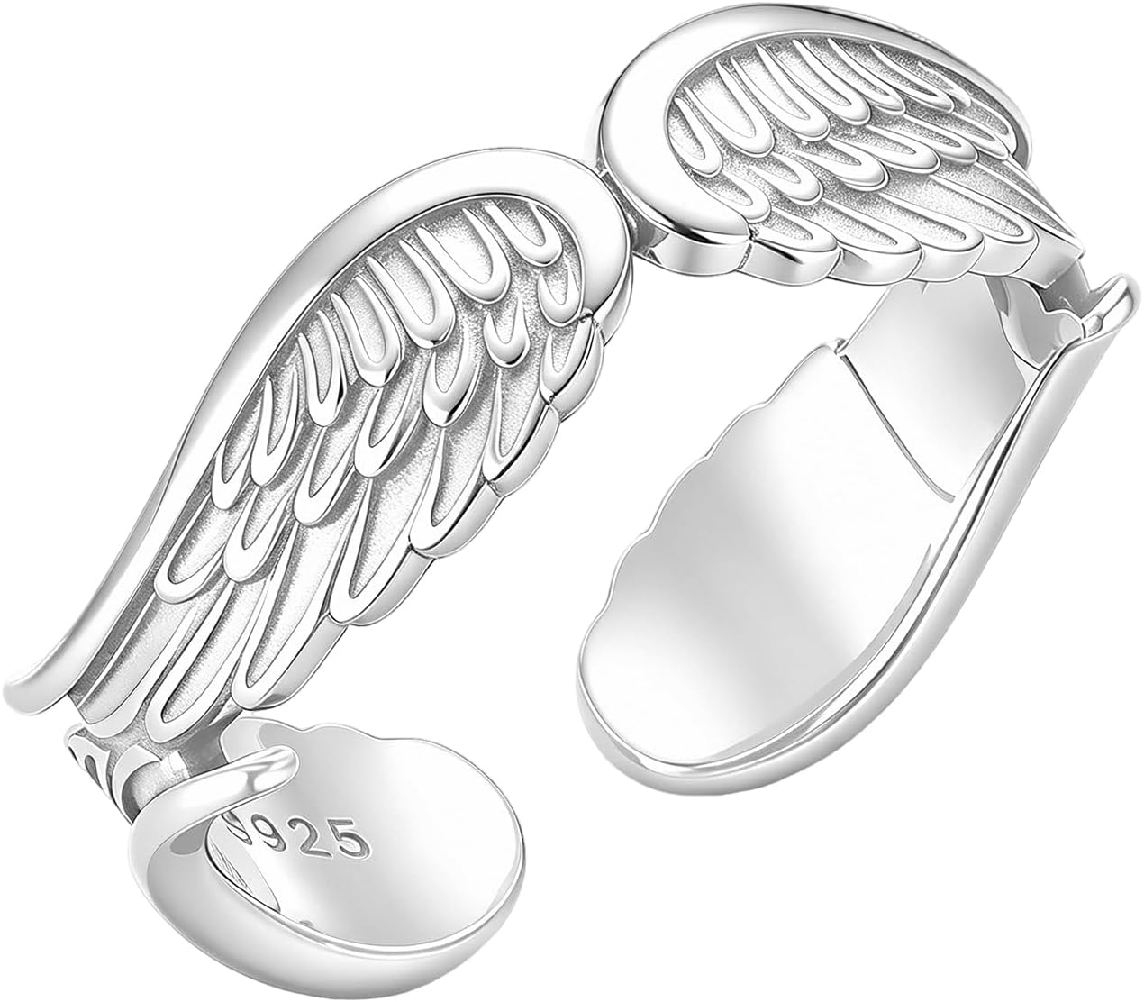 coadipress S925 Sterling Silver Angel Wing Open Ring for Women Men Adjustable Gothic Feather Statement Band Ring Jewelry Gift for Birthday Anniversary