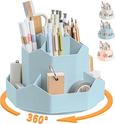 Miniatura 13 de Soporte para lápiz para escritorio, 9 ranuras organizadores de escritorio giratorios de 360 grados, organizador de suministros de papelería de