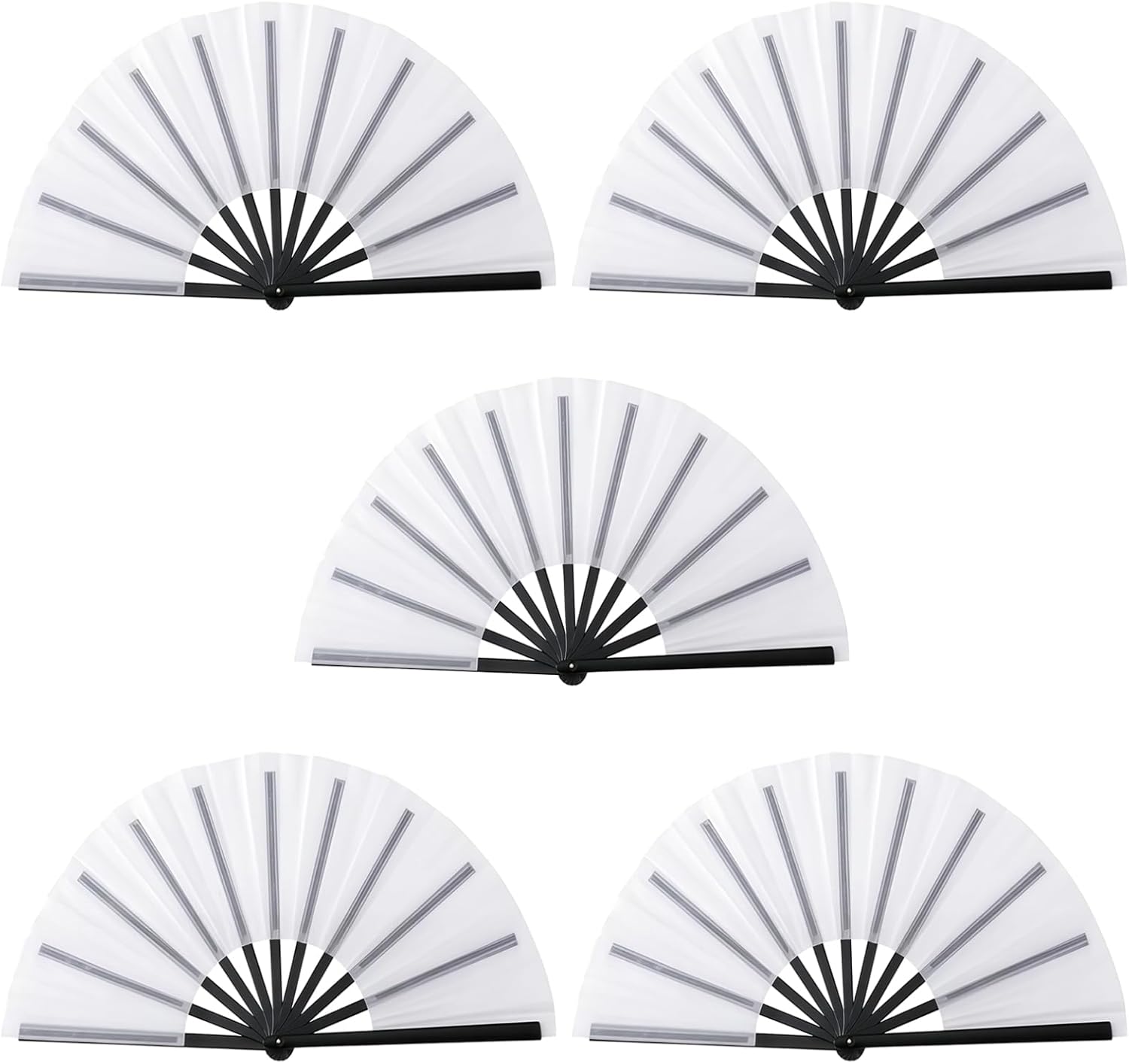 24.2 in Kung Fu Folding Fans (5 Pcs), Black and White, with Noise, for Dance Performances