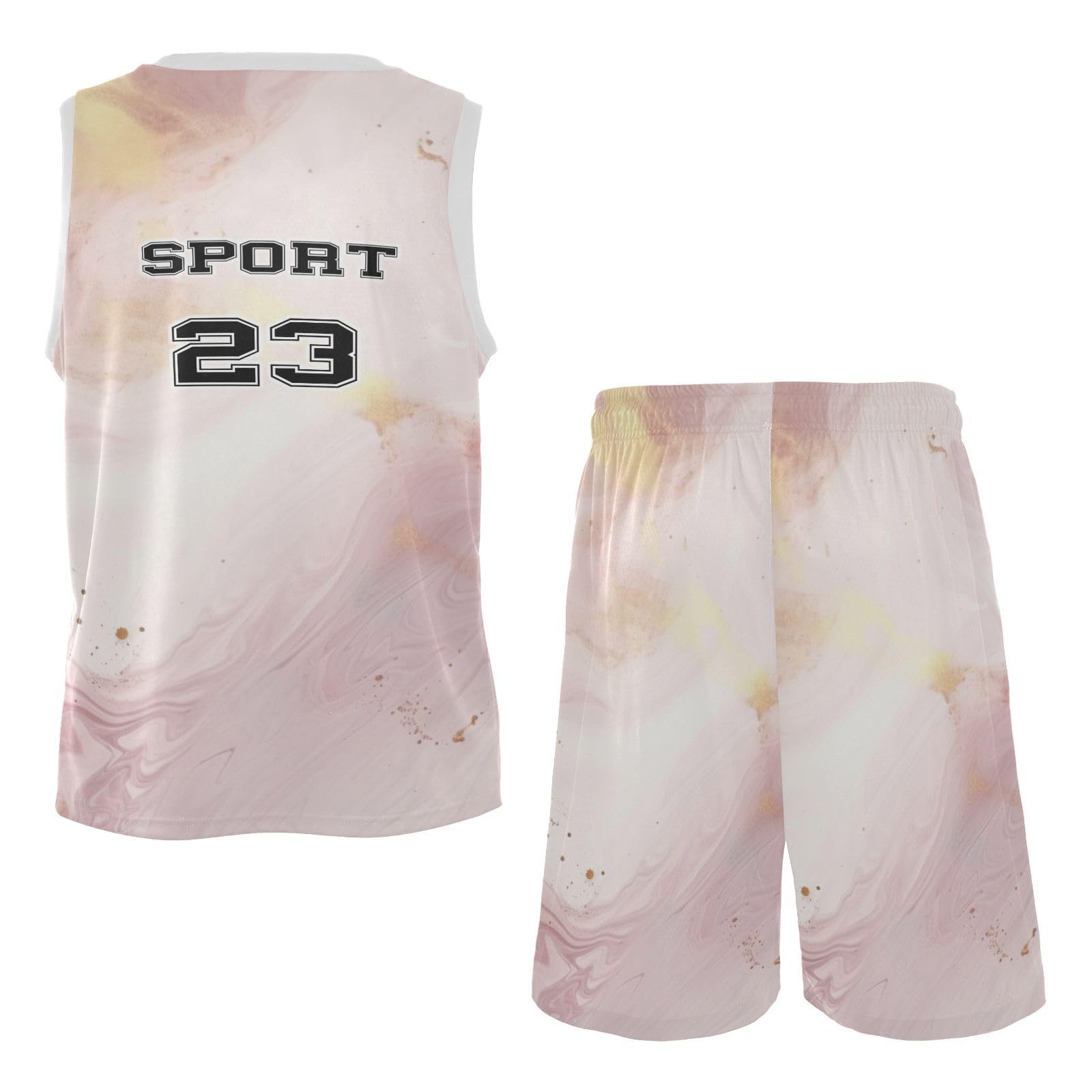 FLildon Pink Ink Texture Boys Basketball Jersey Set Tank Top Shorts Tracksuit Sport Training Suit for Kids, XXL