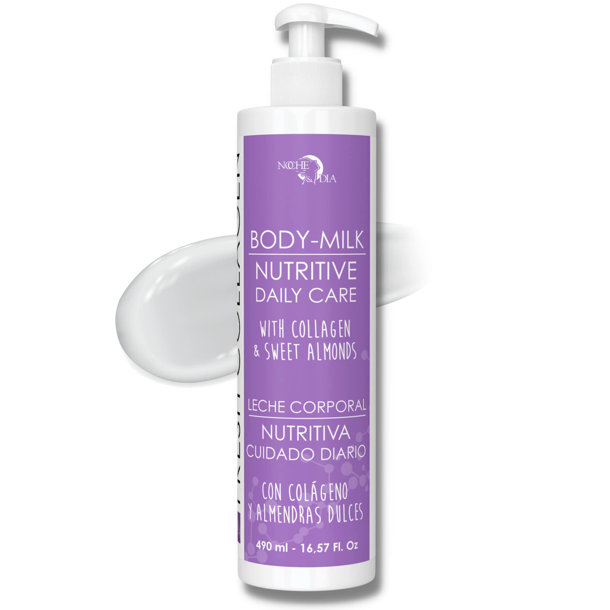 Noche Y Dia Frische Kollagen-Körpermilch, feuchtigkeitsspendende und straffende Lotion für trockene Haut, mit Milchsäure und Glycin, 500 ml