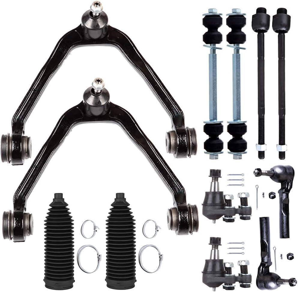 Front Upper Control Arm w/Ball Joint fit 1999-2006 for Chevy Silverado 1500 for GMC Sierra 1500, Suspension Kit with Lower Ball Joint Inner Outer Tie Rod End w/Steering Boot Sway Bar Link - 12pc Set