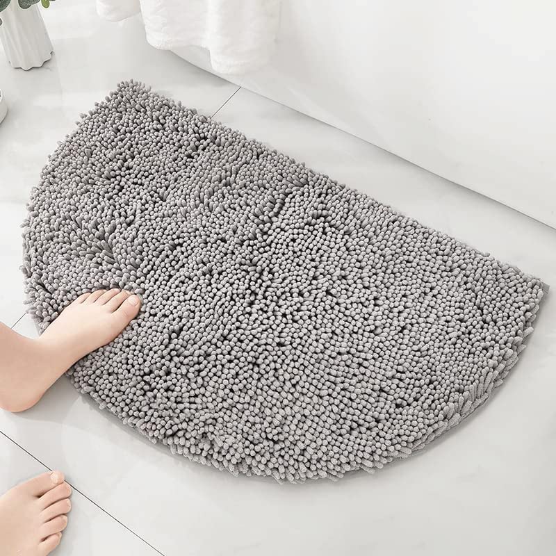 HYFAN Half Round Microfiber Chenille Non-Slip Bathroom Bath Rug Super Absorbent Quick Drying Shower Mat Soft Shaggy Bathtub Rugs Machine Washable Semi