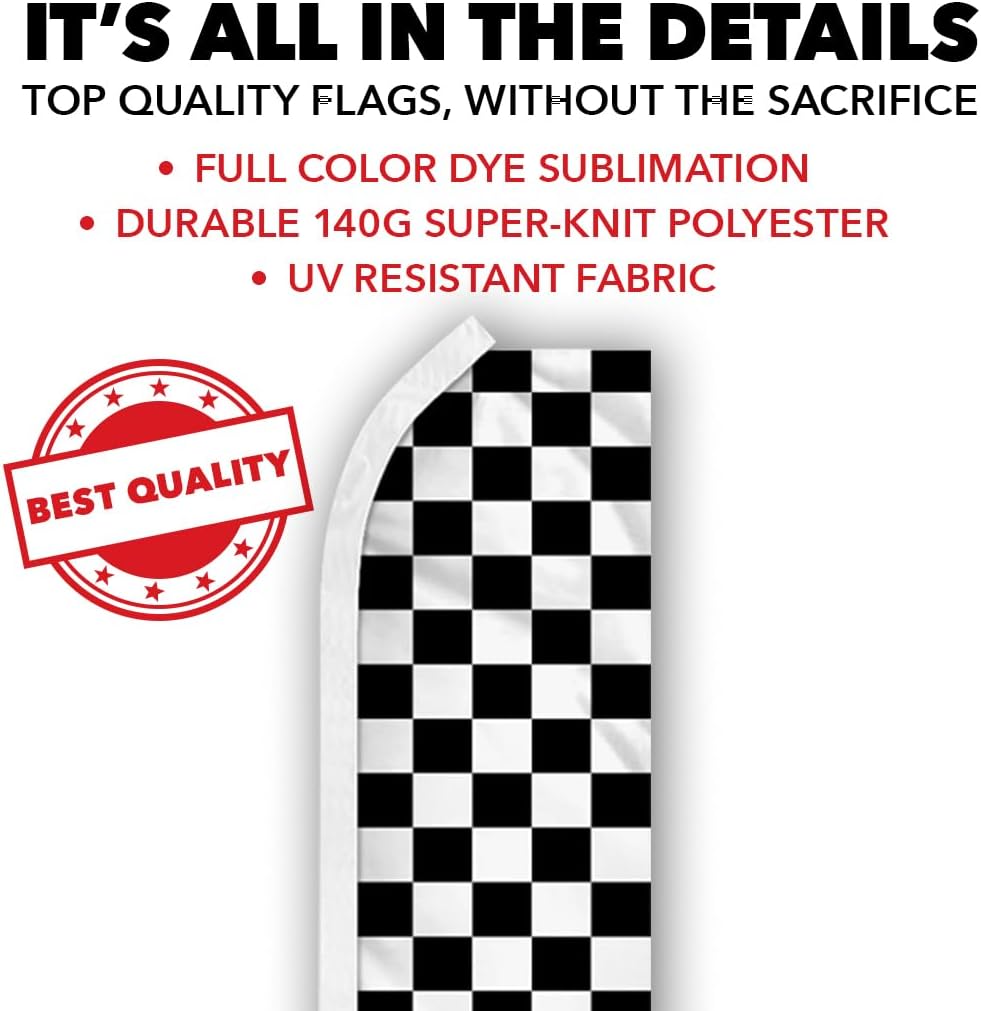 Infinity Republic - Black and White Checkered Banner Swooper Flag & Pole Kit - Perfect for Businesses, Dealerships, Events, Stores, etc!