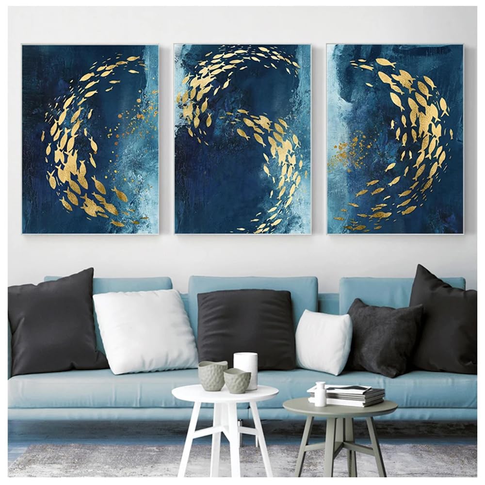 WUHBCZ Art Pictures-Abstract Golden Fish Wall Poster Style Canvas Print Painting Contemporary Art Living Room Office Home Entrance Decoration Picture-50 * 70cm/3PCS (No Frame)
