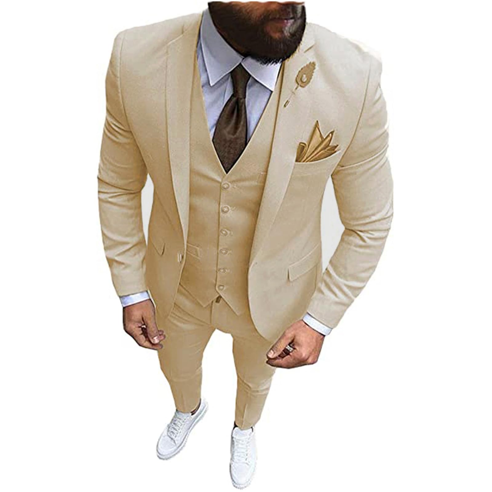 Men's 3 Piece Regualr Fit One Button Formal Business Men Suit Groomsman Tuxedos for Wedding(Blazer+Vest+Pant)