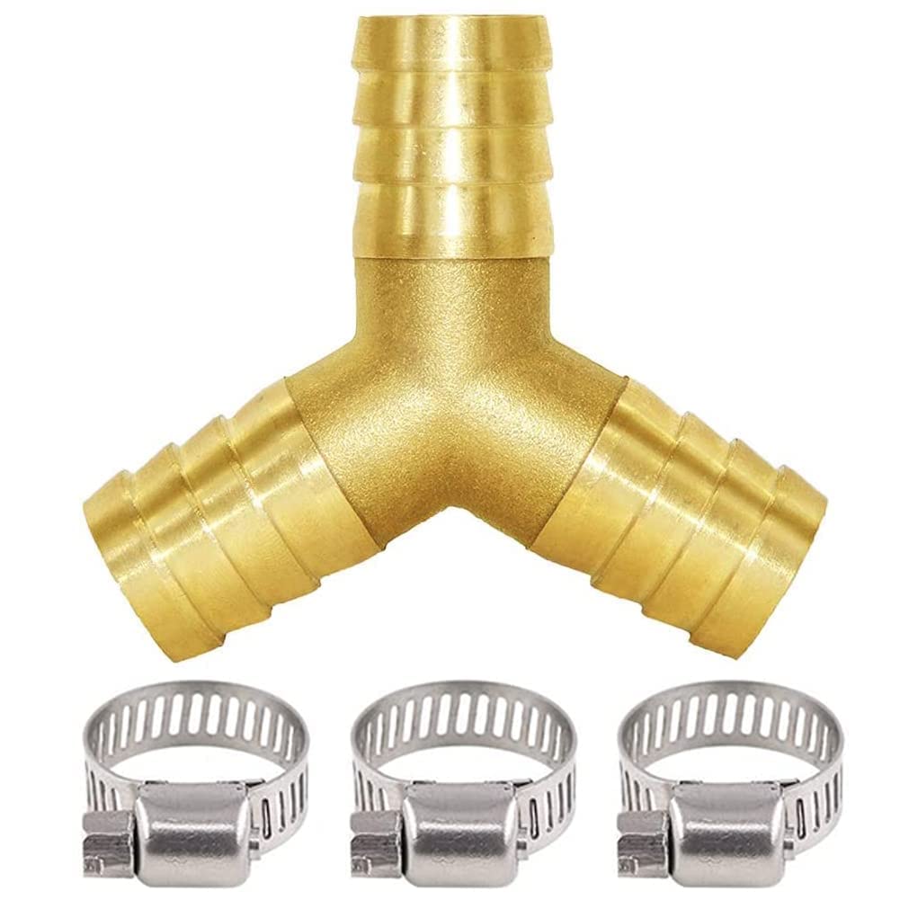 Joywayus 3/4" Hose Barb Y Shaped 3 Way Union Fitting Intersection/Split Brass Water/Fuel/Air