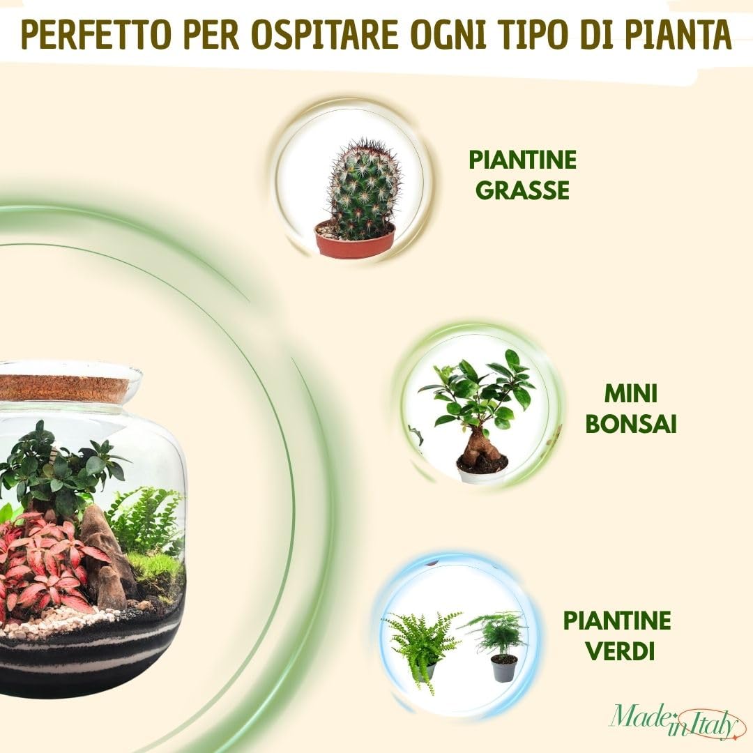 Kit Terrarium in Vetro con Tappo in Sughero, Ecosistema Autosufficiente per Piante, Kit Terrario Completo Senza Pianta, Arredo Naturale per la Casa,Giardino in vetro fai da te