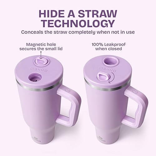 Miniatura 4 de 34HD Vaso de acero inoxidable de 40 onzas  Botella de agua aislada a prueba de fugas con asa, tapa magnética y popote flexible  Helado durante 48