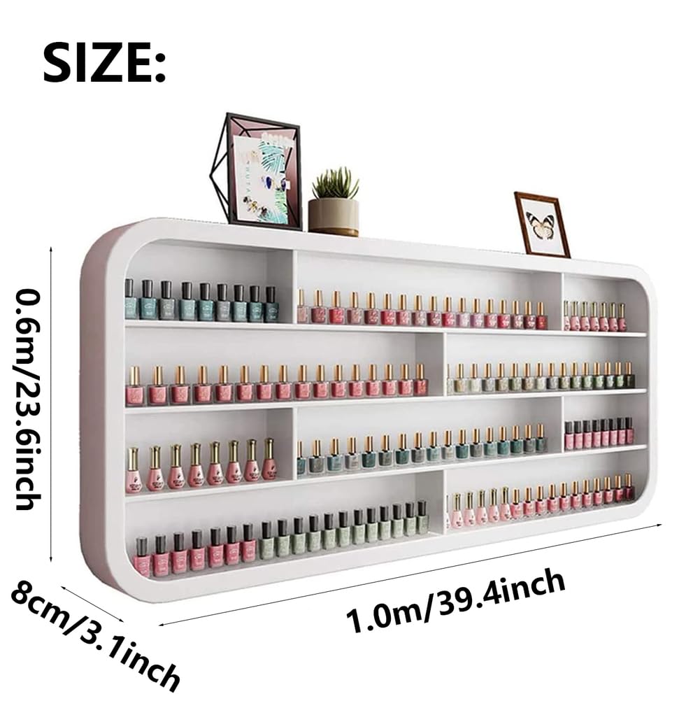 Porta Smalto da Parete: Porta Smalto da Parete Bianco, Porta Cosmetici in Legno e Organizer per Oli Essenziali per Spa e Salone di Bellezza, 1,0 m