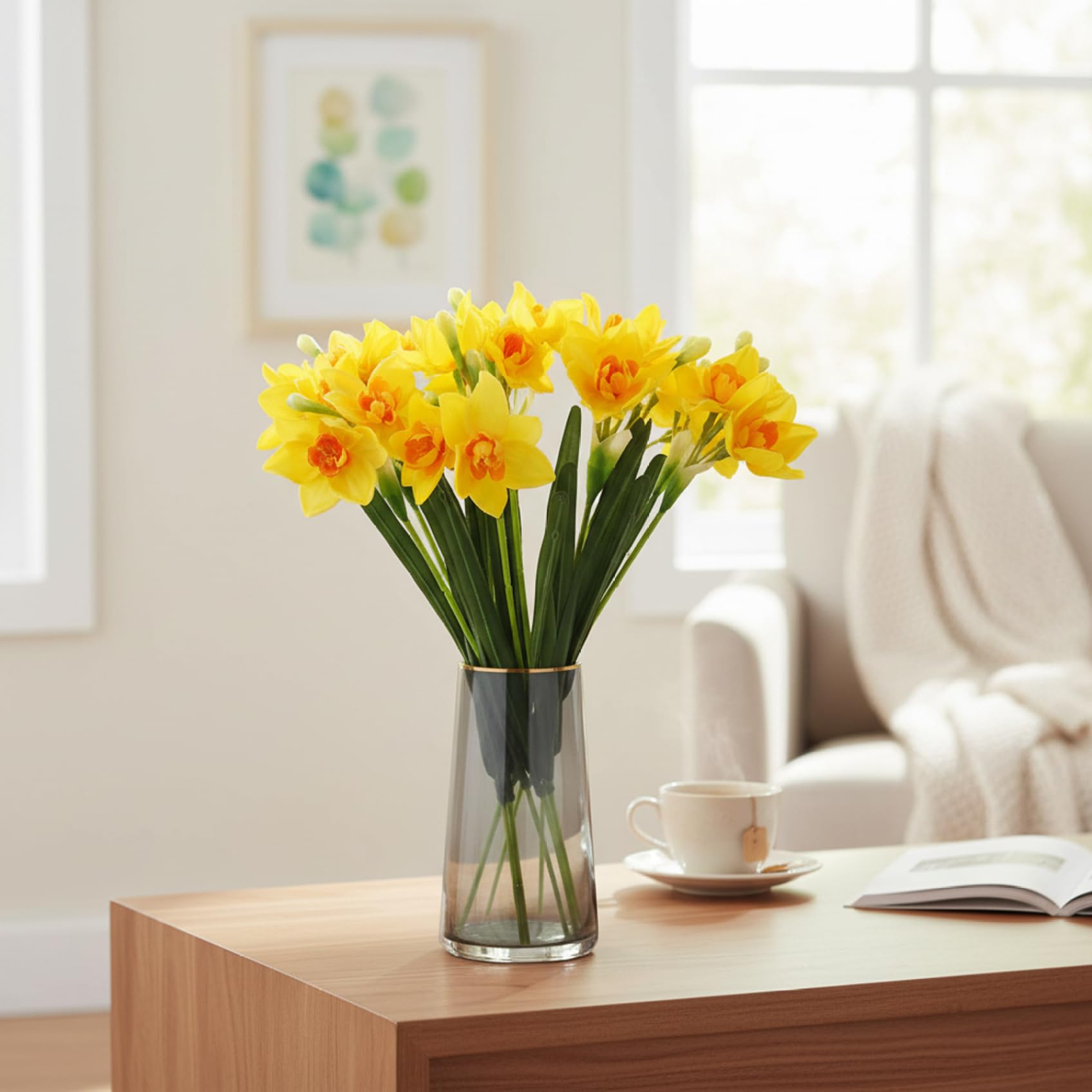 20 Pezzi Narcisi Fiori Artificiali Real Touch Finti Narcisi con steli Fiori Artificiali per Interni Esterni Casa Tavolo Vaso Matrimonio Festa Pasqua Centrotavola Decorazione, Finti