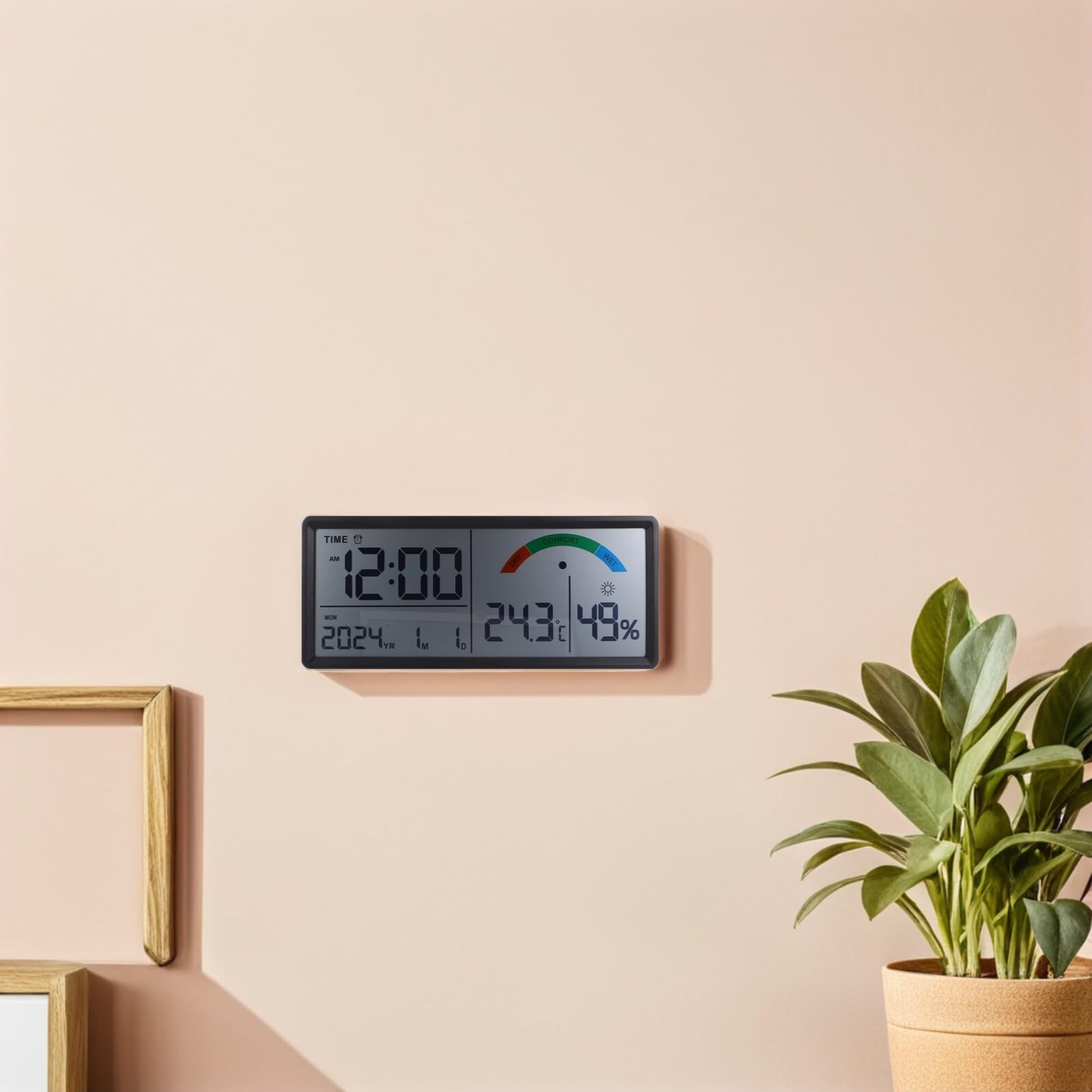 Tofficu Reloj de Pared Digital LCD Grande 14 Pulgadas con Termohigrómetro Integrado, Indicador de Temperatura y Humedad, Multifuncional con Calendario y Alarma, Adecuado para Dormitorio