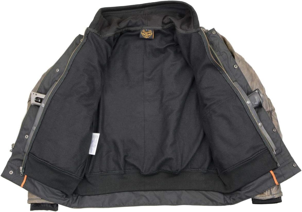 Milwaukee Leather MLM1538 Men's Distressed Brown Leather ‘Utility Pocket’ Vented Jacket with Removable Hoodie