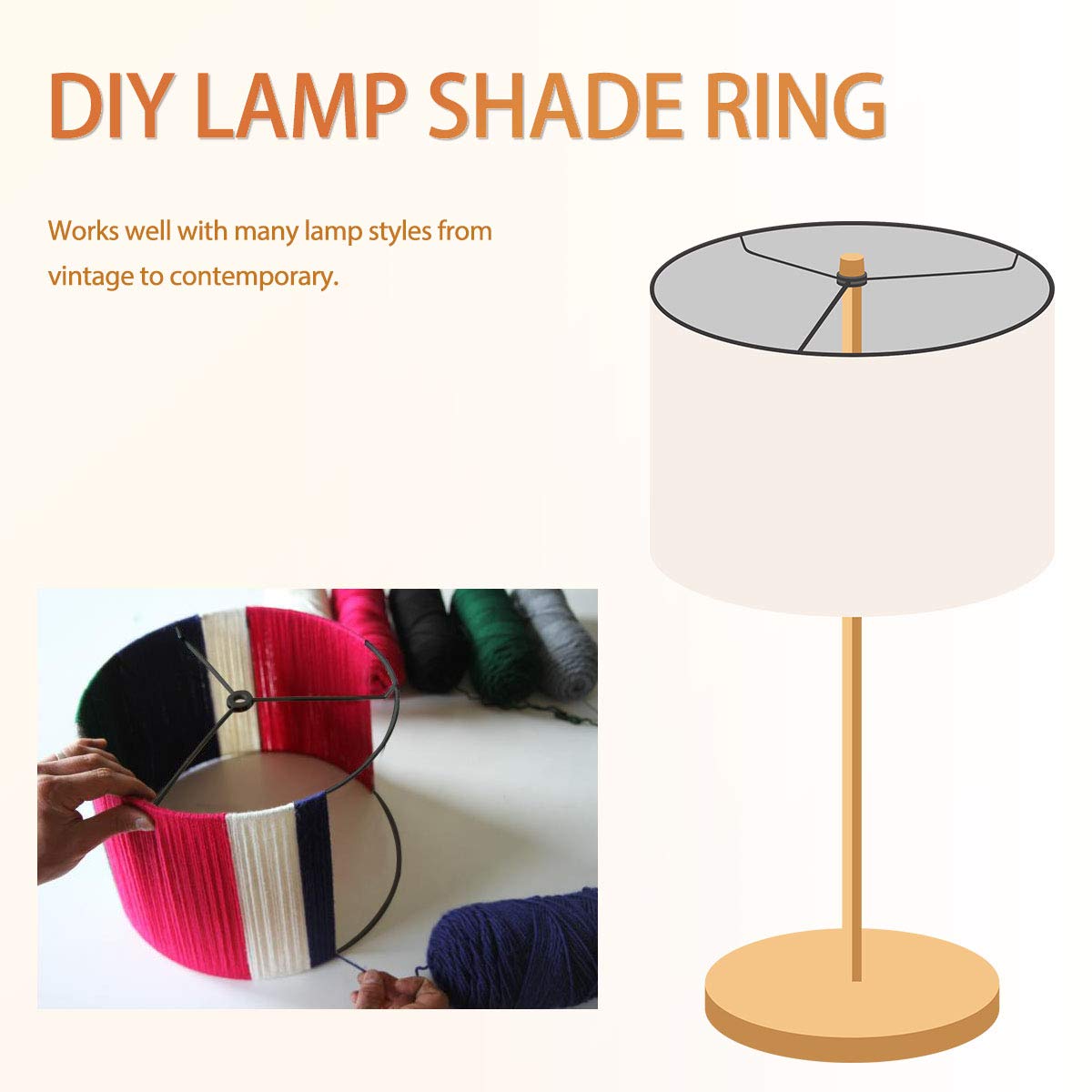12" Diameter Wire Lamp Shade Rings With Spider Washer Fitter – DIY Drum Lampshade Top & Bottom Rings Set, Galvanized Steel (Made In USA)