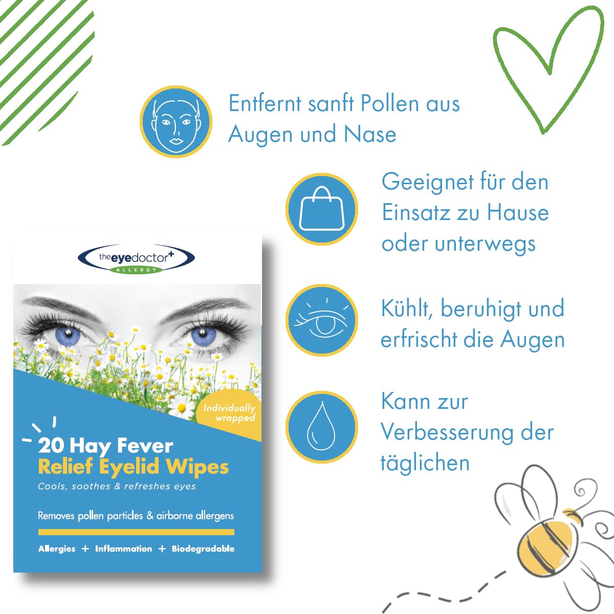 The Eye Doctor Augenlidtücher Lindern Heuschnupfen - 80 Einmaltücher Gegen Allergien Und Heuschnupfen - Entzündete, Tränende Und Juckende Augen