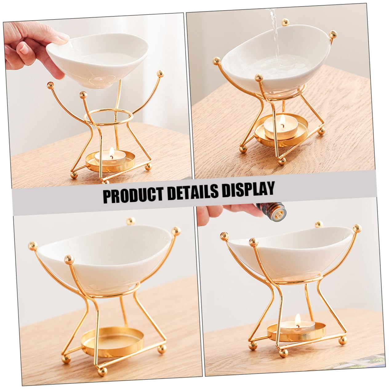 MAGICLULU Oli Essenziali Diffusore Funzione Riscaldante Bruciatore di Incenso in Ferro e Ceramica Oro per Casa e Relax