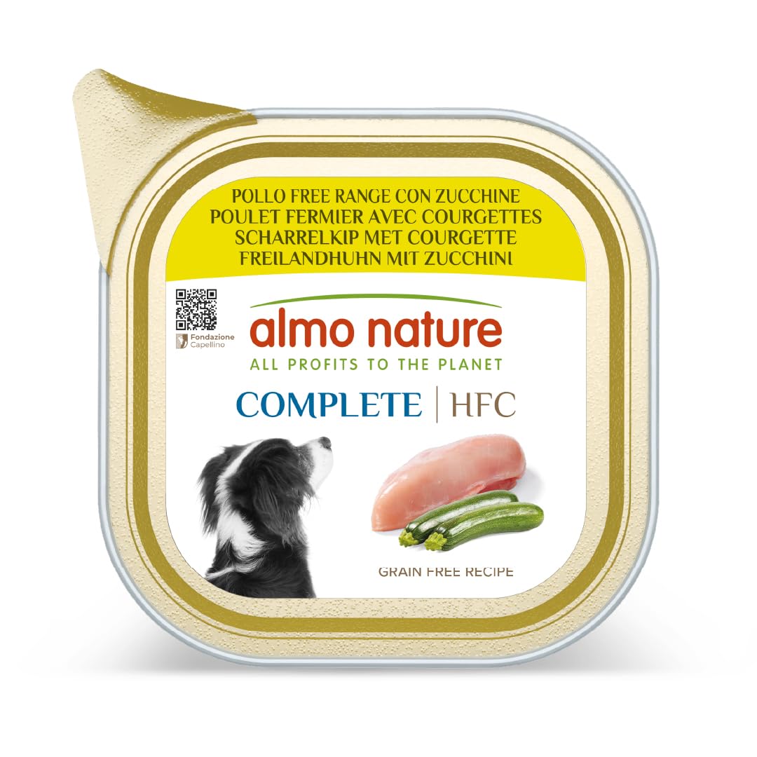 almo nature HFC Complete - Wet Dog Food for Adult Dogs - Free Range Chicken with Zucchini - Human Grade, Gluten Free, Monoprotein - 85g, Pack of 17