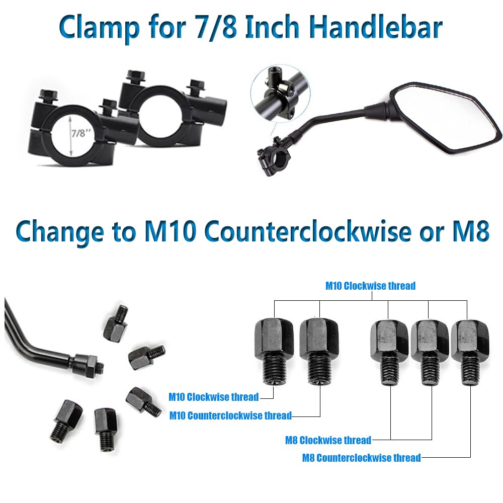 Retrovisores Aluminio Motocicleta Espejos Para Manillar De Moto Universales  - Para Diámetros 13-22 Mm, Ajuste 360° | Aleación De Aluminio Espejos  Manillar 13-22mm, image size:1000x1000
