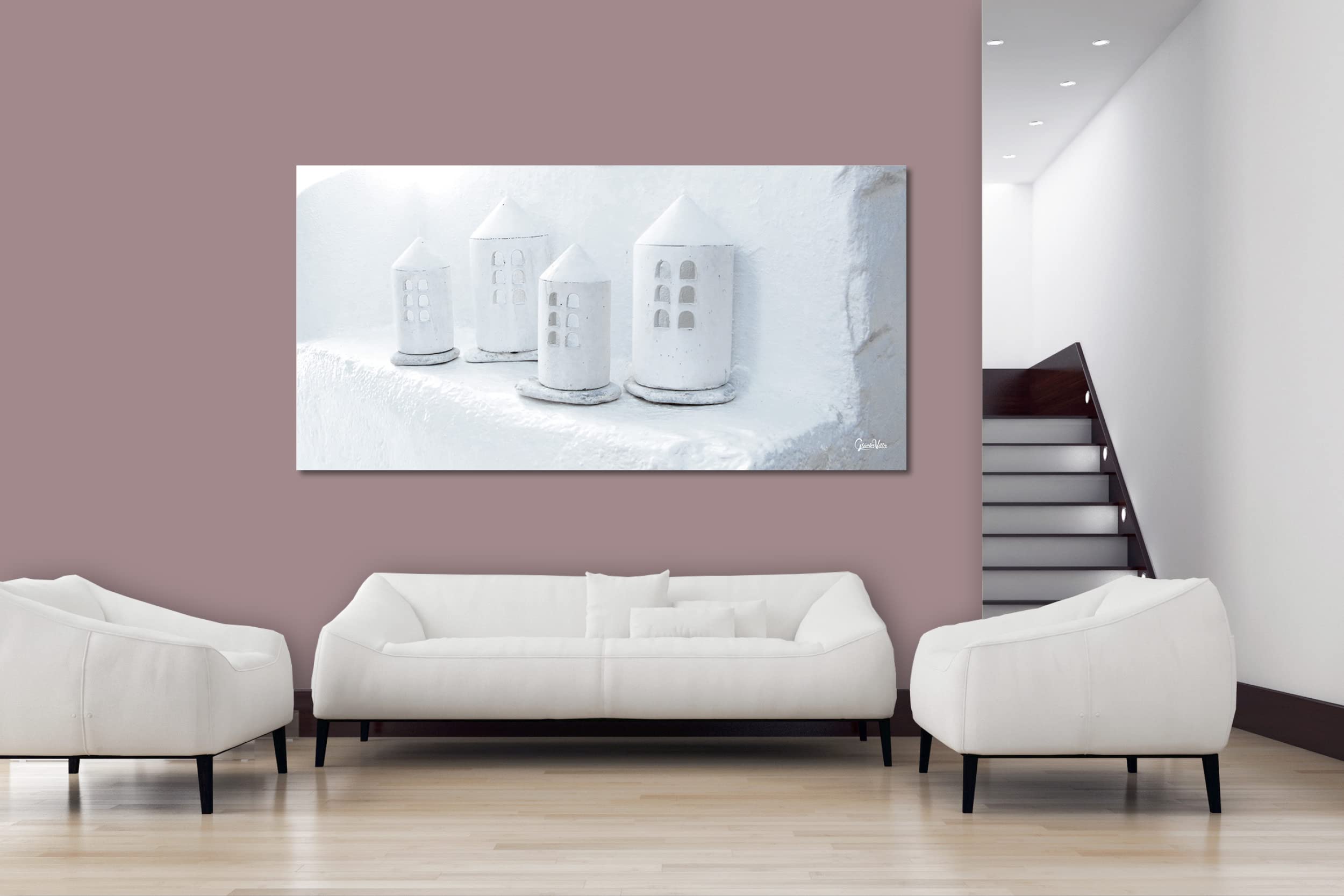 Glücksvilla - Weiß 2 (Acrylglas-Bild 5 mm, 120 x 60 cm) | div. Maße - aus DE - Kunstdruck Deko Wandbild quer - Griechenland Kykladen Mykonos Laternen Deko