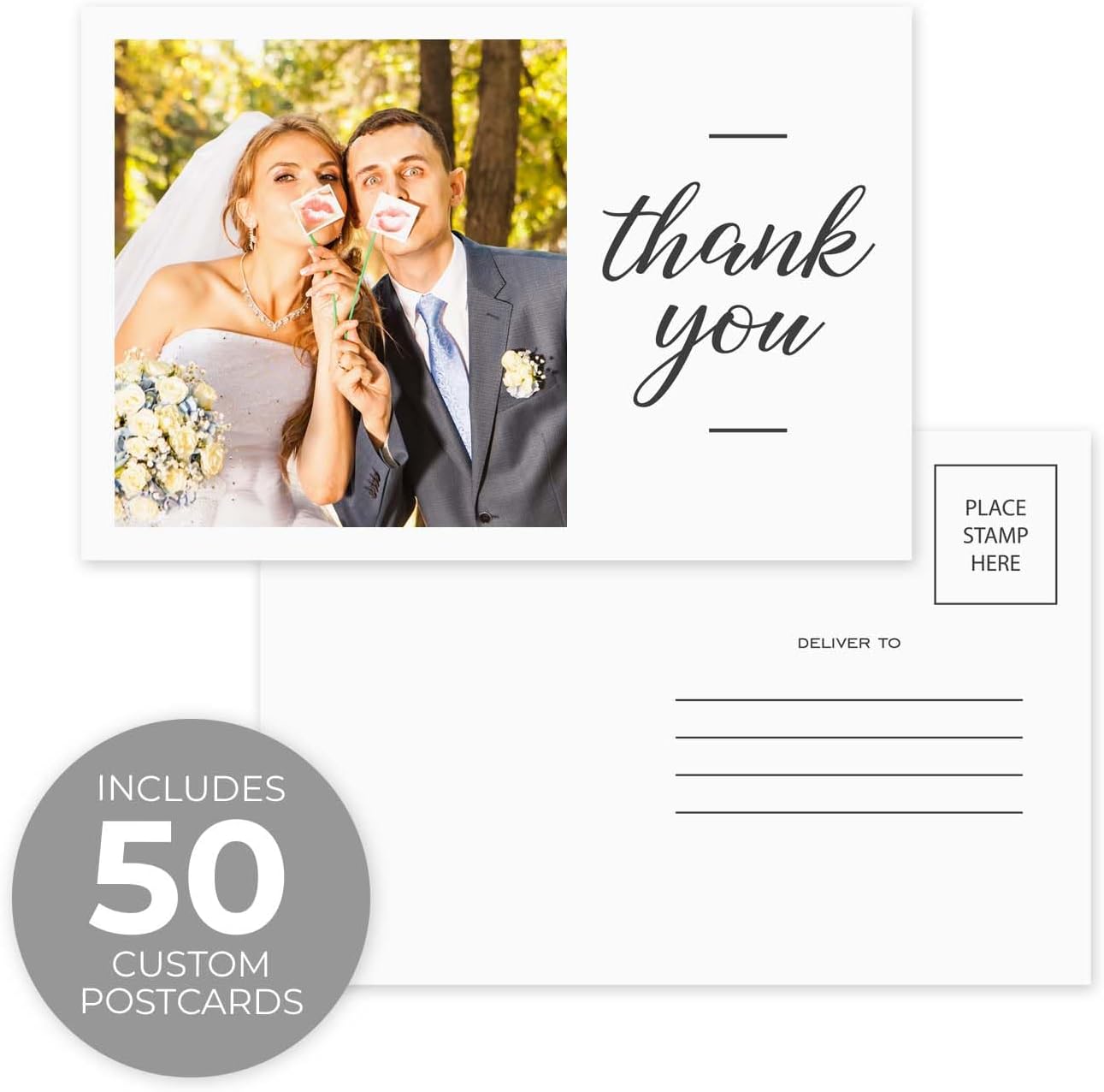 SBLABELS Personalized Photo Script Thank You Postcards / 50 Custom Appreciation Classic Mailing Postcards / 4" x 6" Flat Postcard/Elegant Fill In Appreciation Thanks Cards/Made In The USA - Image 2