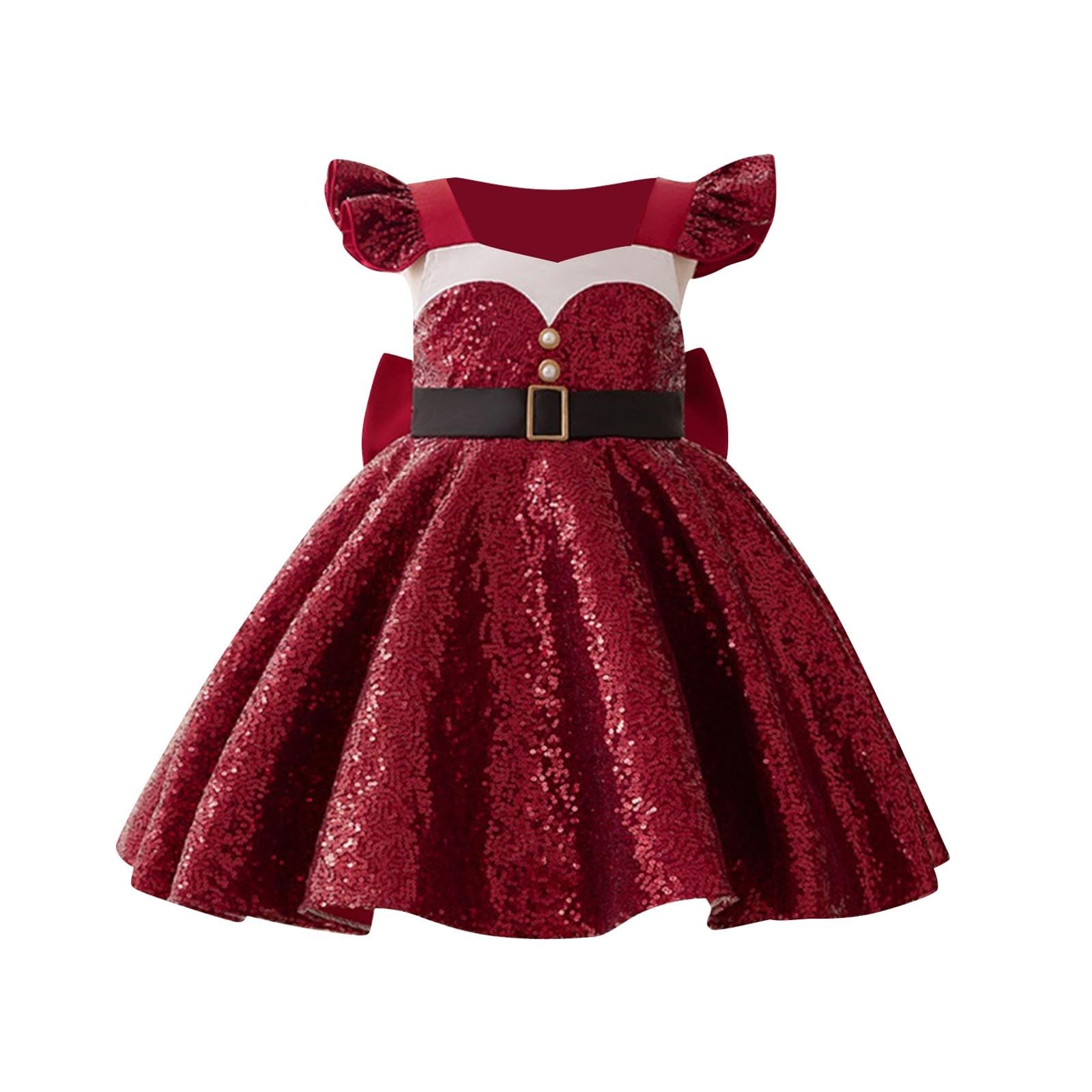 Kleider für Mädchen Pailletten Kleid Flauschiger Faltenrock Fliegende Ärmel Ballkleid Partykleid Festliche Mädchenkleider Glitzerkleid Ballkleider Blumenmädchenkleider Glitzer Kleider Gr. 110-140