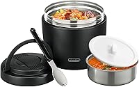 wiwens 32oz Thermo Food Jar - Vacuum Insulated Stainless Steel Leakproof Lunch Container with Spoon for Hot Soup & Meals (Black)