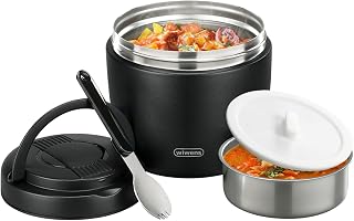 wiwens 32oz Leakproof Thermo Food Jar - Vacuum Insulated Stainless Steel Lunch Container with Spoon & Compartments (Black)