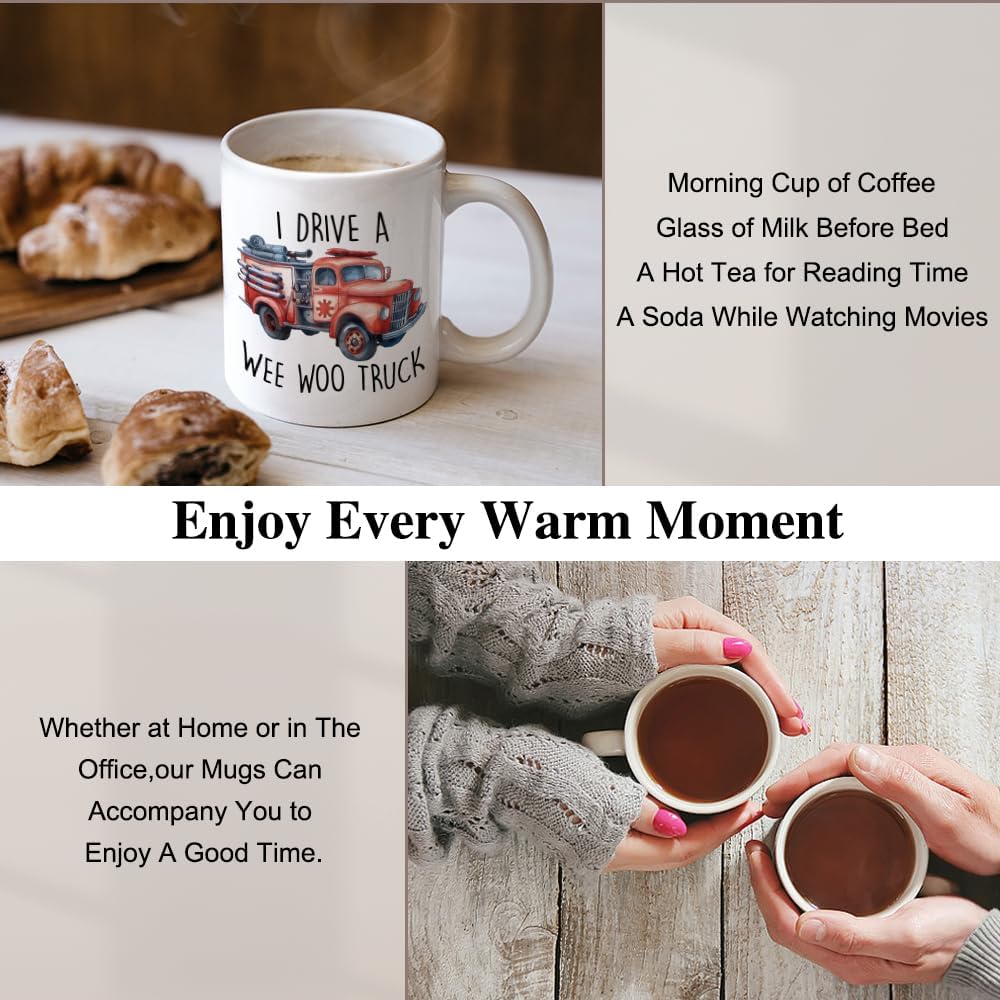 XQLZY I Drive A Wee Woo Truck Funny Coffee Mug, Firetruck Mug, Fireman Coffee Cup, Fireman Birthday Gifts, Firefighter Graduation Gifts, Fire Department Present, Thank You Presents for Firefighters - Image 4