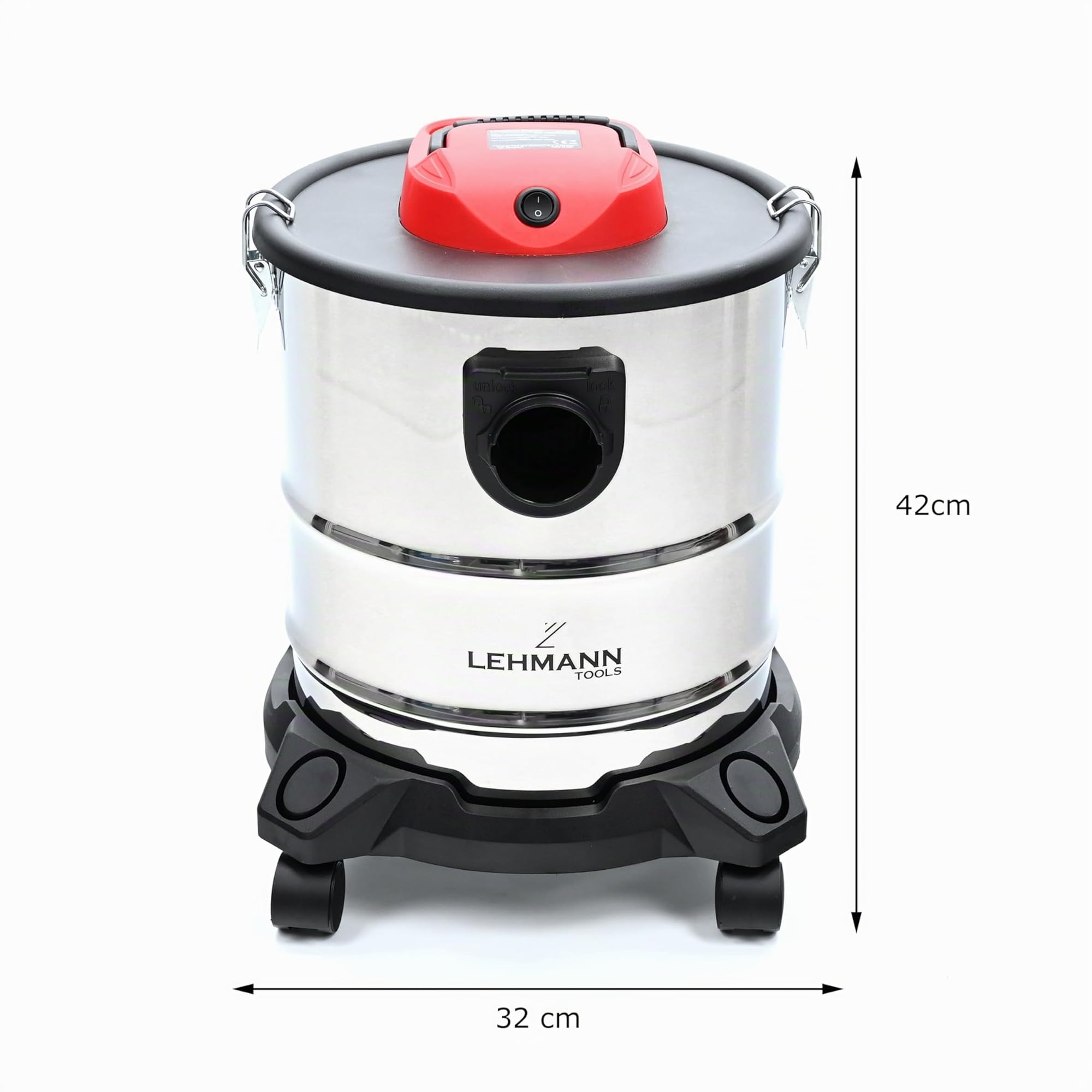 LEHMANN Haddo Aspirapolvere industriale 2000W | per camino con doppio sistema di filtri | per camino mangiacenere | a secco umido con serbatoio in acciaio inox da 20 litri, argento
