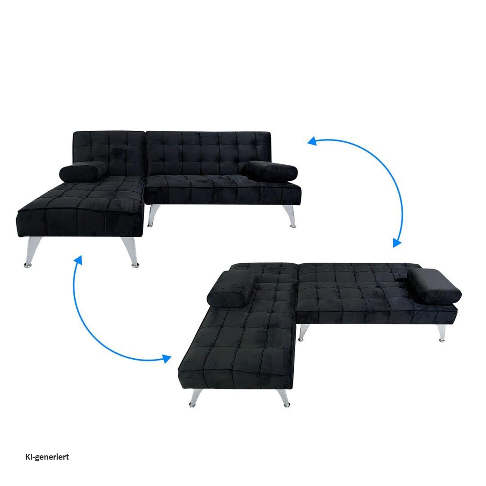 HTI living Ecksofa Miranda mit Bettfunktion Velvet Schwarz
