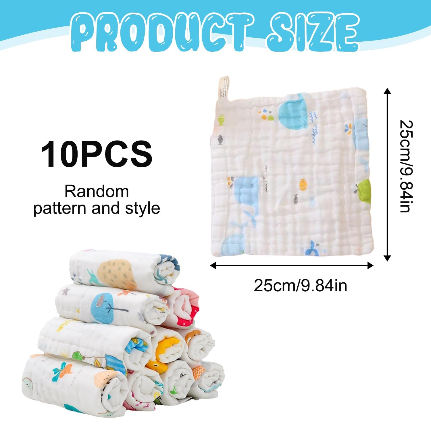 Lubastia 10-Pack Muslin Cotton Cloths, Ultra-Soft & Absorbent 25x25CM for Baby Care Feeding, and Bathing, Color - Image 2