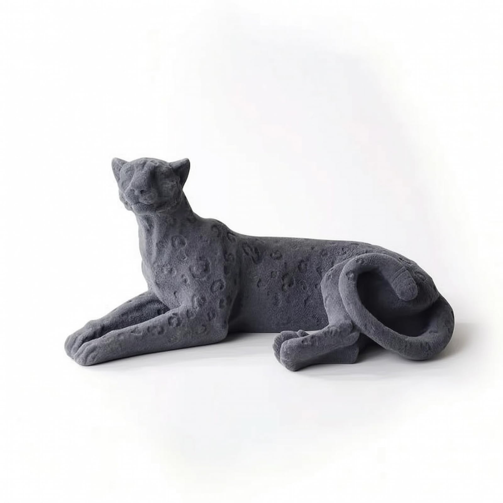 rockible Figura Animal con Pelaje Manchado con Textura Aterciopelada Flocado Animal con Pelaje Manchado Peluche Aterciopelado, Gris, Leopardo Sentado Flocado Gris