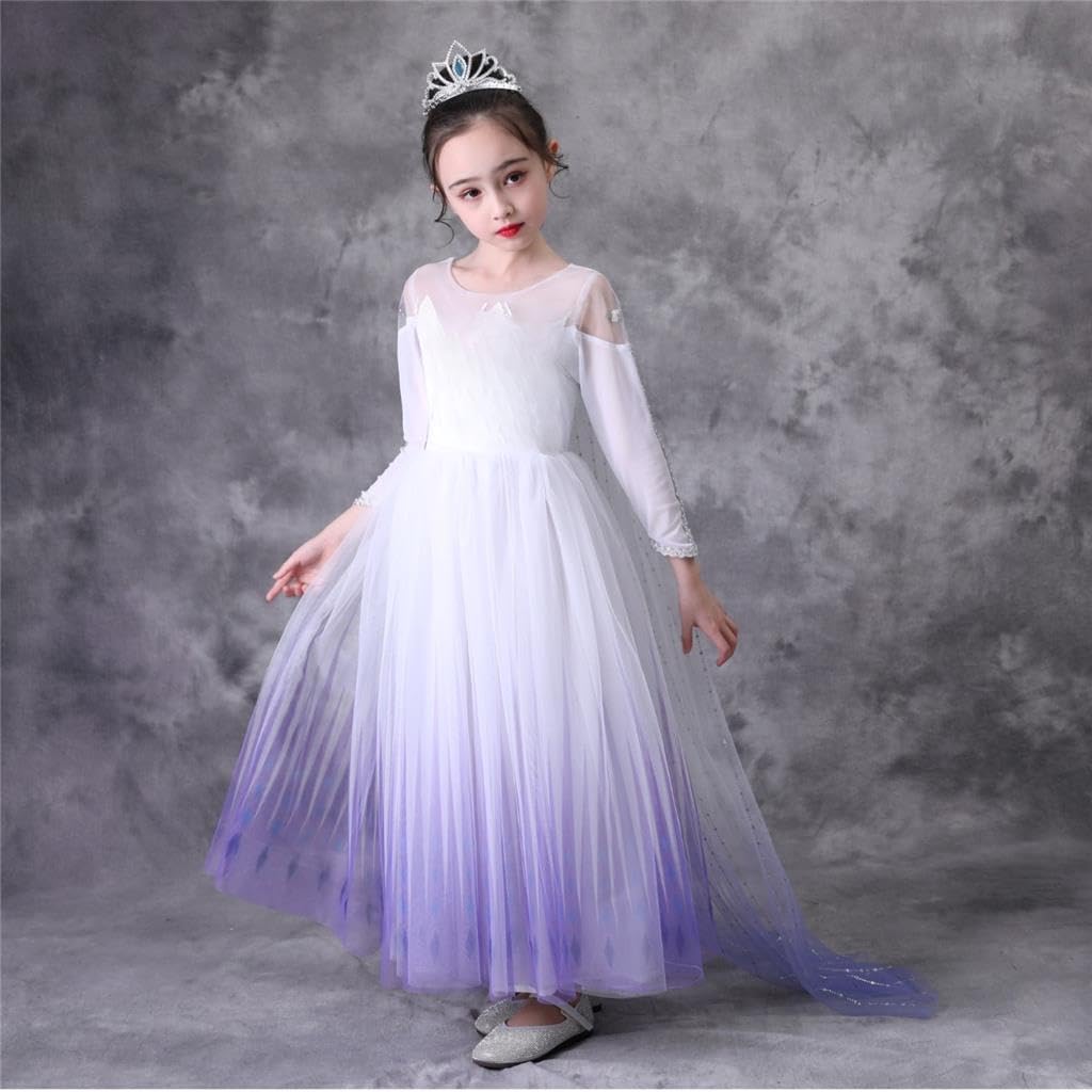 Lito Angels Vestito Bianco da Principessa con Strascico Staccabile e Accessori, Costume Regno di Ghiaccio 2 per Bambina Ragazza, Manica Lunga