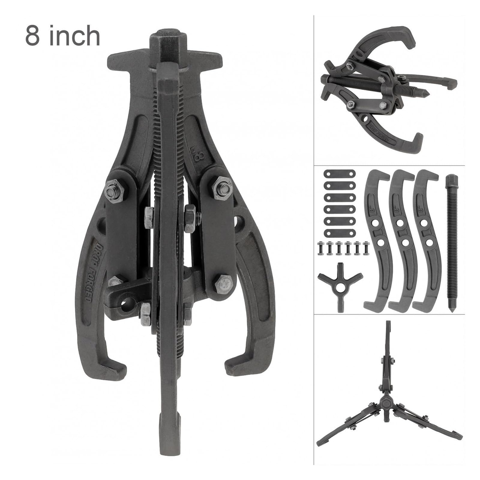 Kit de Herramientas de 200 mm y 8 Pulgadas para extracción de poleas, cojinetes y Volantes con 3 mordazas, Herramienta de guía de mordazas para Trabajo Pesado