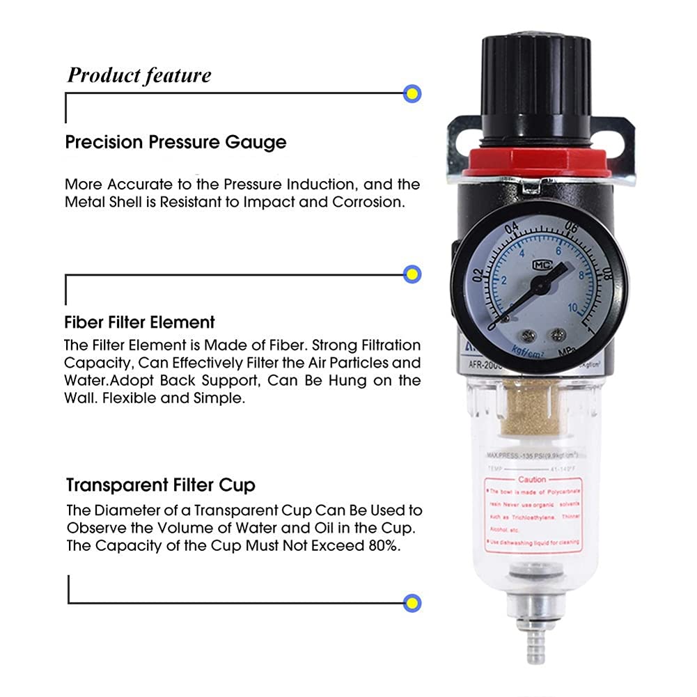 Filtre à Air RéGulateur de Pression 1/4 Pouce AFR2000 SéParateur D'Eau Filtre à Air Outil Compresseur avec Connecteur 10 MM