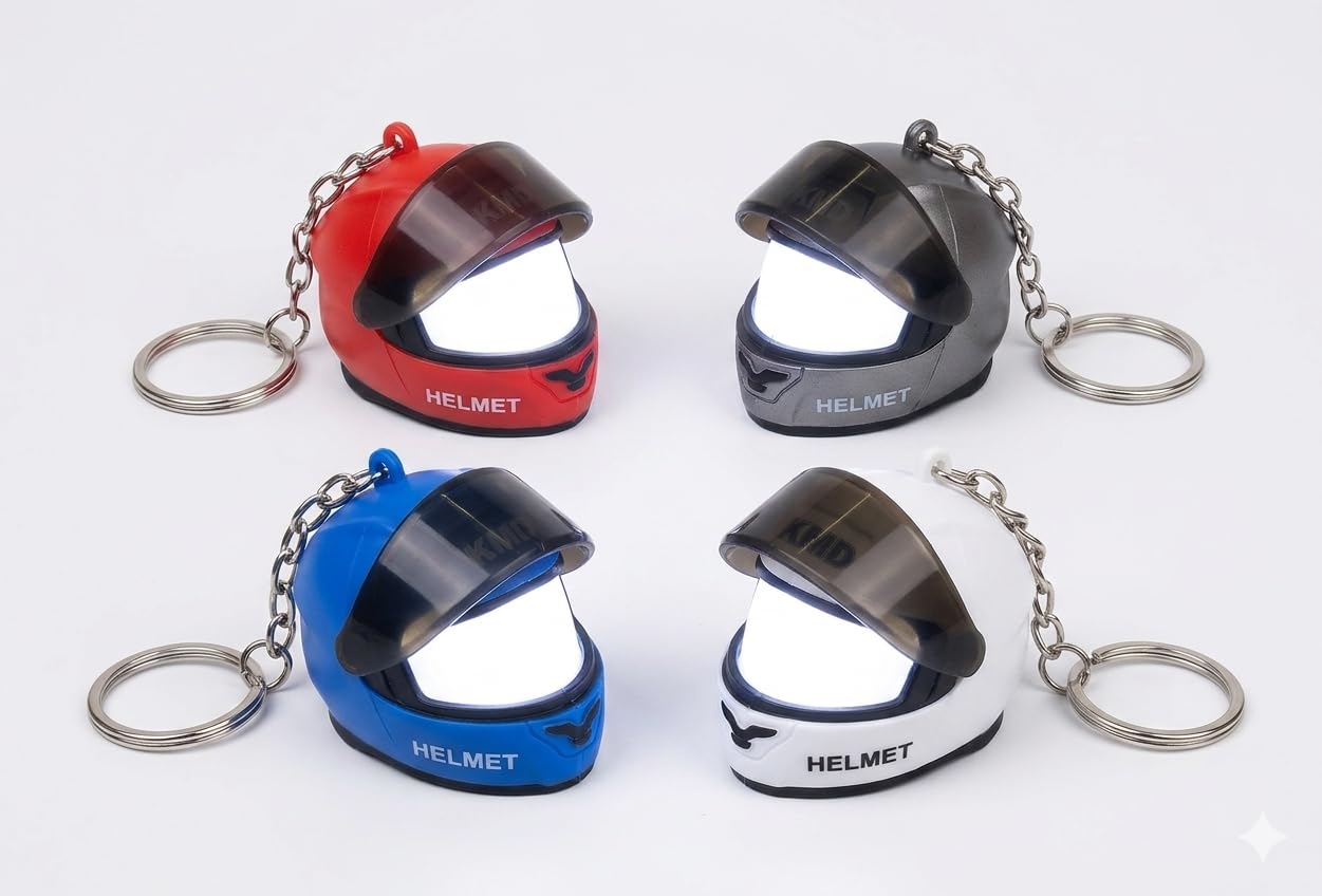 LED Helmet Keychain for Bike & Car Keys | Motorcycle Helmet Key Chain with Built-in LED Light | Mini Helmet Key Ring for Men, Boys & Bike Lovers | Portable Key Holder (Multicolor) pack of 1-image-1