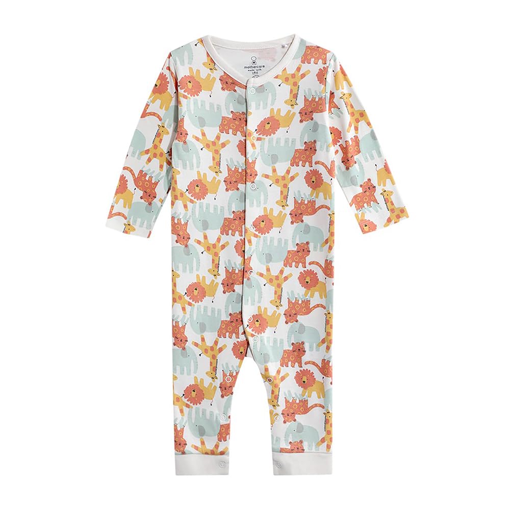 Mothercare Unisex Printed Full Sleeves Sleepsuit - White-image-25