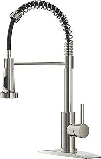 FORIOUS Kitchen Faucet with Pull Down Sprayer, Single Handle Pull Out Kitchen Sink Faucets, Commercial Modern Spring Stainless Steel Sink Faucets 1 Hole Or 3 Hole for Utility rv, Brushed Nickel