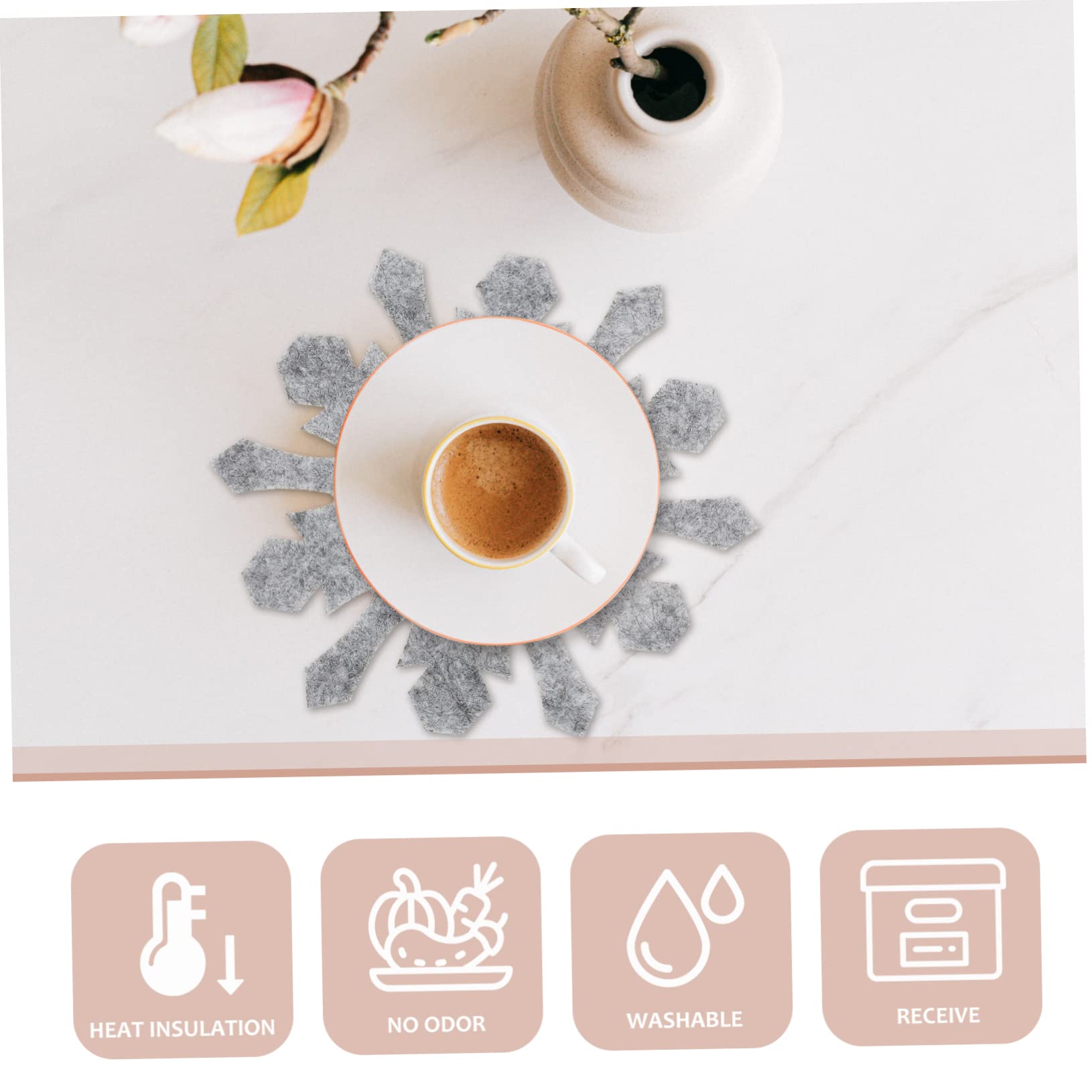 Bodhi2000 Set di 10 sottobicchieri natalizi con stampa con fiocco di neve e fiocco di neve,rosso e bianco,resistenti al calore,antiscivolo,durevoli,in feltro,per bevande e caffè,tazze da tè rosse,10
