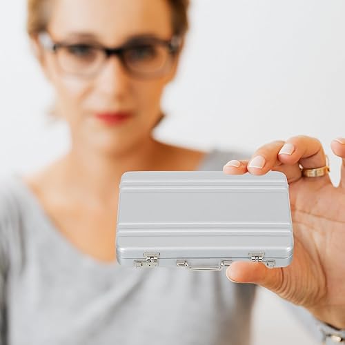 Miniatura 2 de Caja de almacenamiento de tarjetas de visita, maletín de disfraz, mini maletín de aluminio, organizador de suministros de oficina, organizador de