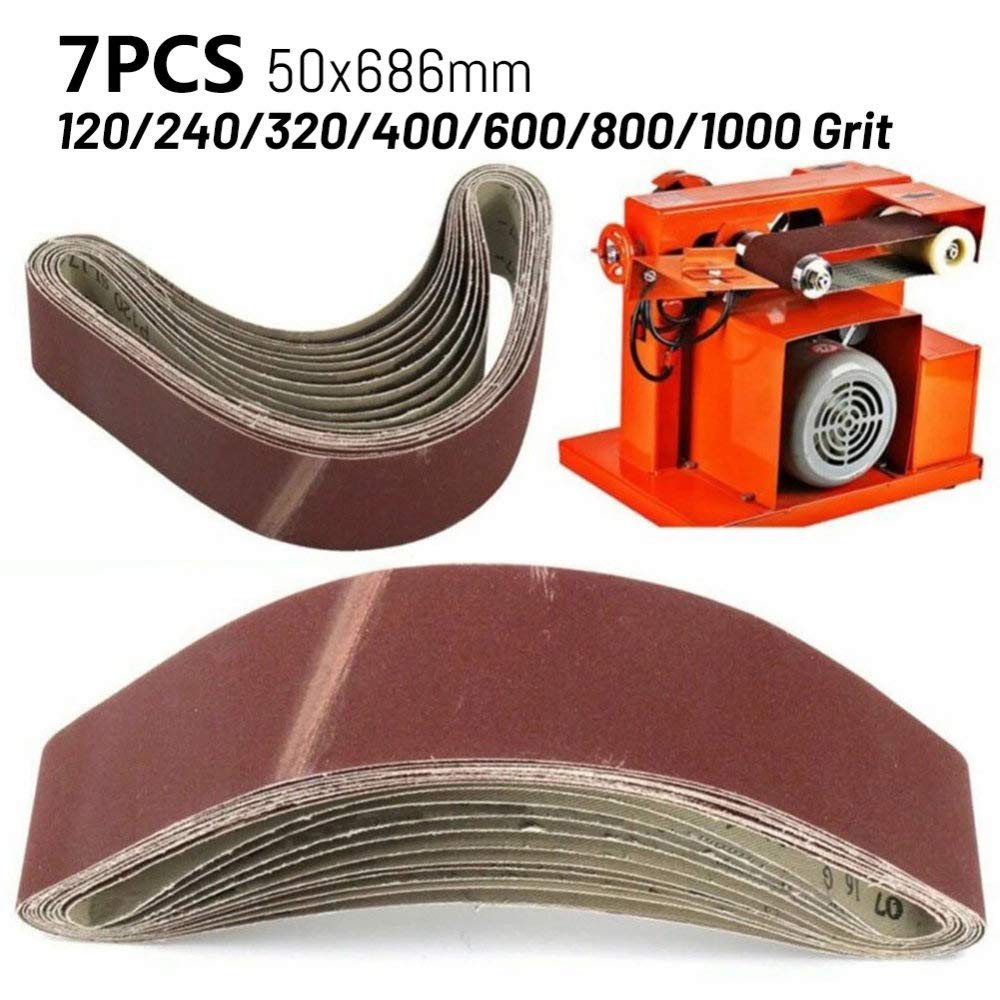 7Pcs / Set Schleifbänder Band 120/240/320/400/600/800/1000 Körnungen Holzschleifschleifwerkzeuge Aluminiumoxid 50x686mm, wie abgebildet