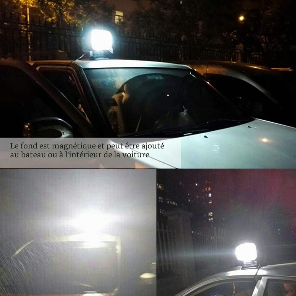 Projecteur LED, projecteur de voiture télécommandé 12V 50W, projecteur de travail rotatif à 360 degrés étanche IP56, éclairage longue portée avec base magnétique pour camions, navires, excavatrices